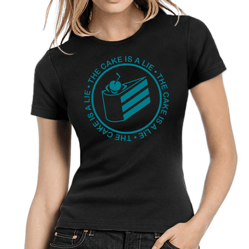 The Cake is a Lie Portal Glados Geek Gamer Nerd Comedy Fun Ladies Girlie T-Shirt - 第 1/1 張圖片