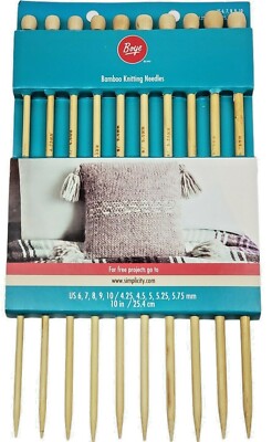 Boye Bamboo Knitting Needle Set, 10 Pieces, US Sizes 6, 7, 8, 9 and 10 New