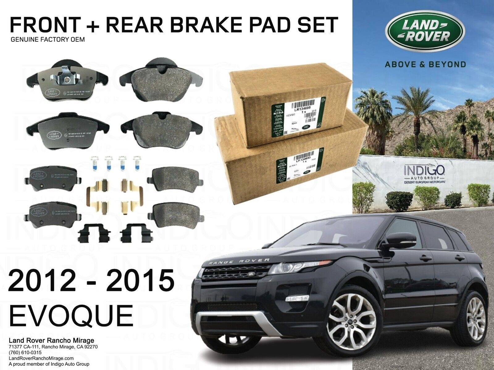 2012-2015 Range Rover Evoque Front + Rear Brake Pad Set Genuine Factory OEM