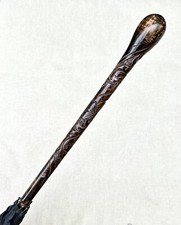 Vintage Antique FrankFord Art Deco Carved Large Black Tent Umbrella Parasol