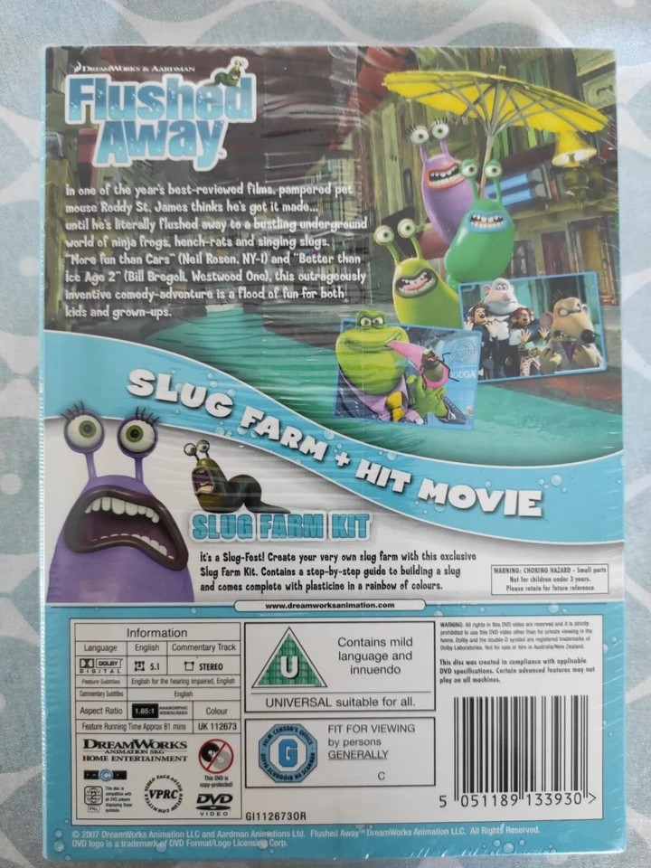 Flushed Away DVD and Slug Farm Kit New and Sealed DreamWorks Aardman