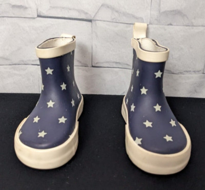 H&M Little Kid Navy Blue & White Star Patriotic Rain Boot Galoshes Size 2.5-3.5