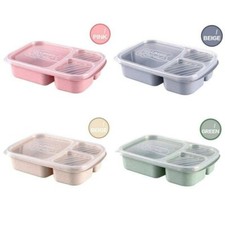 Wheat Straw Lunch Box 3 Grids with Lid Food Storage Microwave Available