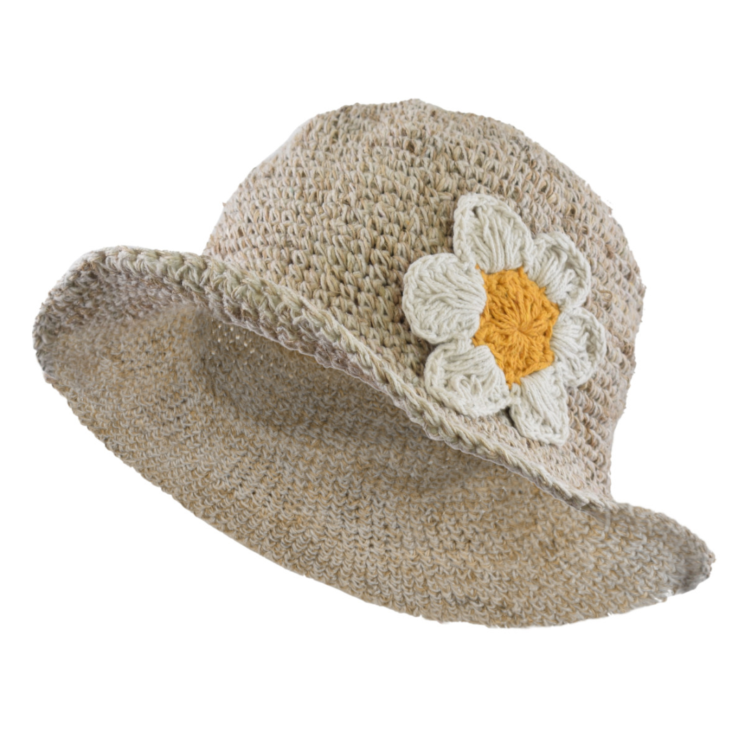 Hemp and Cotton Summer Bucket Hat - Natural Daisy