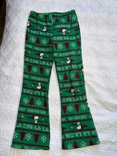Boy girl unisex pajama/loungpants Peanuts size 7/8 green Christmas snoopy trees
