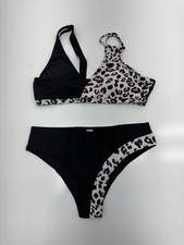 Womens Black Cheetah Print 2 Piece Swim Suit Size Large
