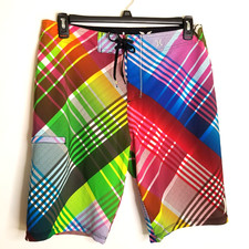 Hurley Phantom Board Shorts Mens 32 Multicolor Plaid Zipper Pocket Inseam 11