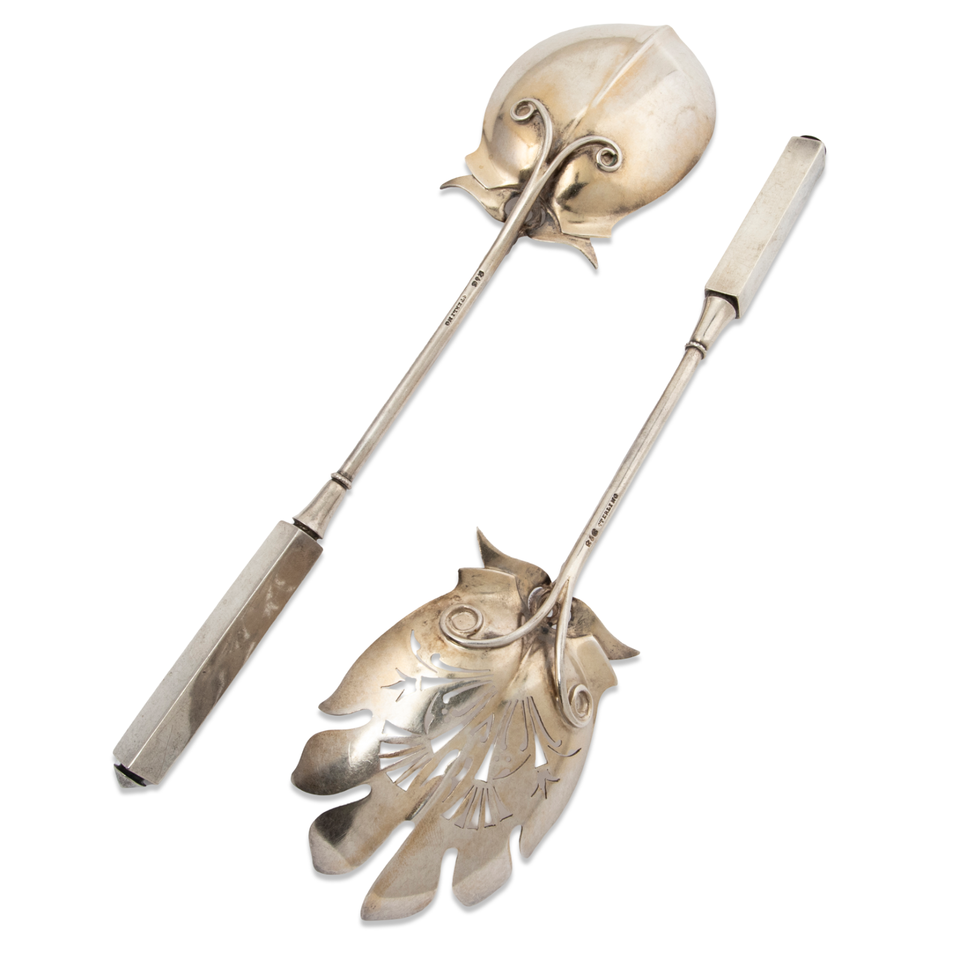 SUPERB EARLY AMERICAN GORHAM 2 PC. STERLING SILVER SALAD SERVING SET