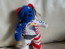 Team Beans Authentic Liberty Unity USA bean bear 8" tall embraided decor Vintage