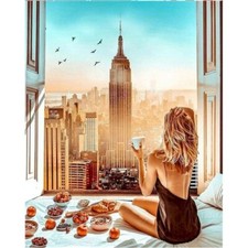 Paint By Numbers Adults kids Woman Front Window DIY Painting Kit 40x50CM Canvas