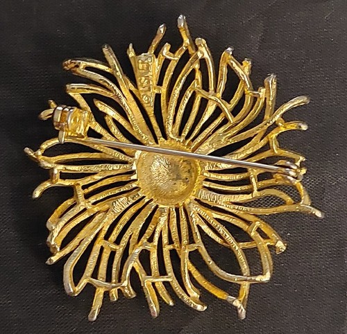 VINTAGE ESTATE SIGNED "LISNER" GOLD TONE FLORAL FLOWER BROOCH - Afbeelding 2 van 4