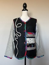 Lynn Murray 100% Linen Colorful Art-to-wear Funky Mixed Media Jacket Size Xs