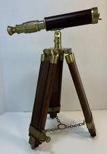 Nautical Decor Telescope Brass Tripod w/ Hardwood Stand