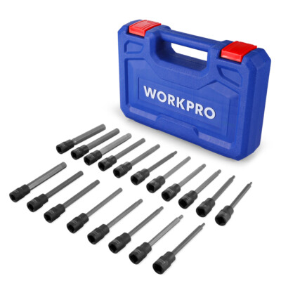 WORKPRO 19PCS Extra Long Torx Hex Bit Socket Set 3/8'' Drive Long Allen Star Bits