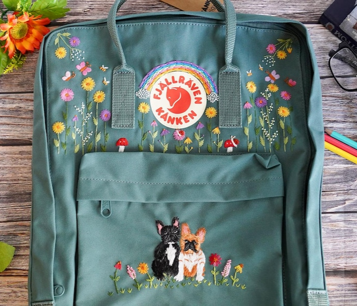 Custom Dog Embroidery Pattern On Fjallraven Kanken Backpack Handmade Gift  Bag