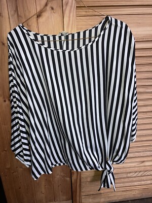 Ladies River Island Black White Stripe Size Medium UK
