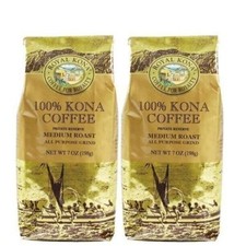 Royal Kona 100 Hawaiian Kona Coffee, Ground, Medium Roast - Two 2 7 oz. Bags