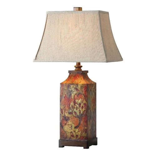 Uttermost Colorful Flowers Mid-Century Resin Metal Table Lamp in Ivory/Walnut - Picture 2 of 5