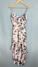 HS Heart Soul Dress Womens XS Pink Gray Floral Ruffle High Low Cottage Coquette