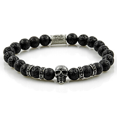 Lava Armband Bracelet Perlenarmband Black Skull silber schwarz 8mm Edelstahl