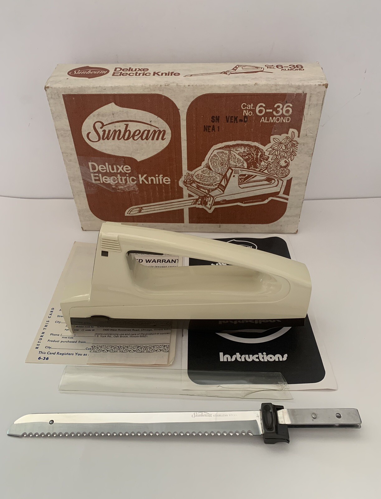 Vintage Sunbeam Deluxe Electric Slicing Knife 6-36 Almond Color Tested Works