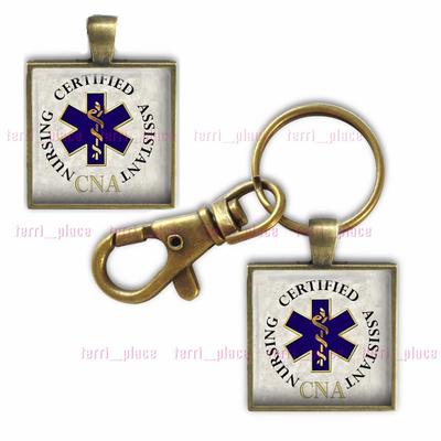 CNA Certified Nursing Assistant Glass Top Bronze Key Chain or Charm Nurse Gift
