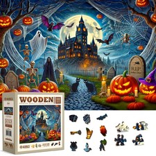 1000-Piece Wooden Halloween Puzzle 21.25" x 15.5" Fun Family Activity, Made
