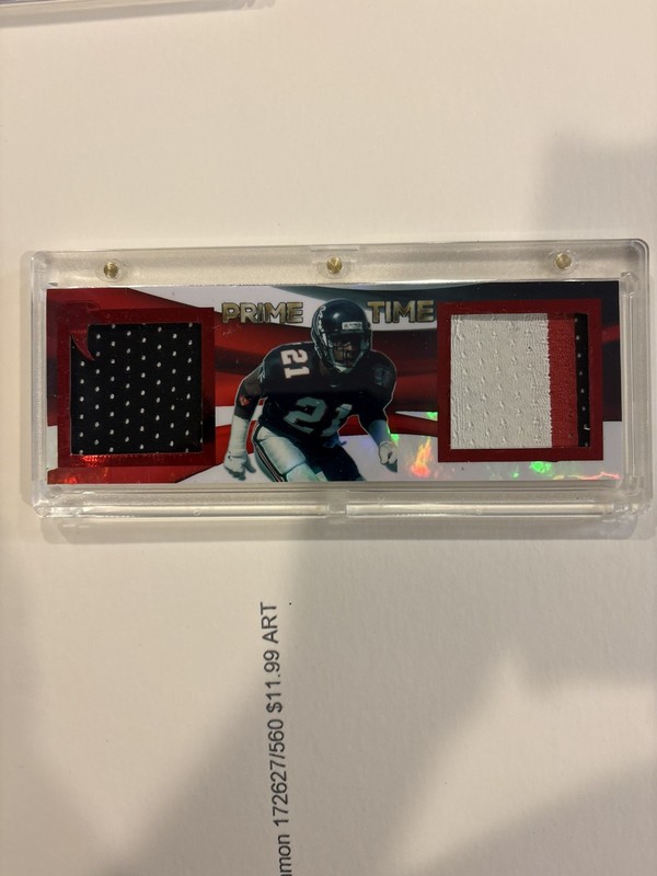 DION SANDERS GAME WORN JERSEY CUSTOM BOOKLET CARD HOLOGRAM NFL FOOTBALL FALCONS