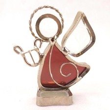 Lovely 2.25" Stained Glass Angel with Harp Purple and Clear Glass Vintage