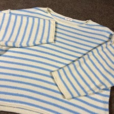 Promesa Sweater Womens Medium Light Blue Cream Striped Knit Oversized Crew Neck