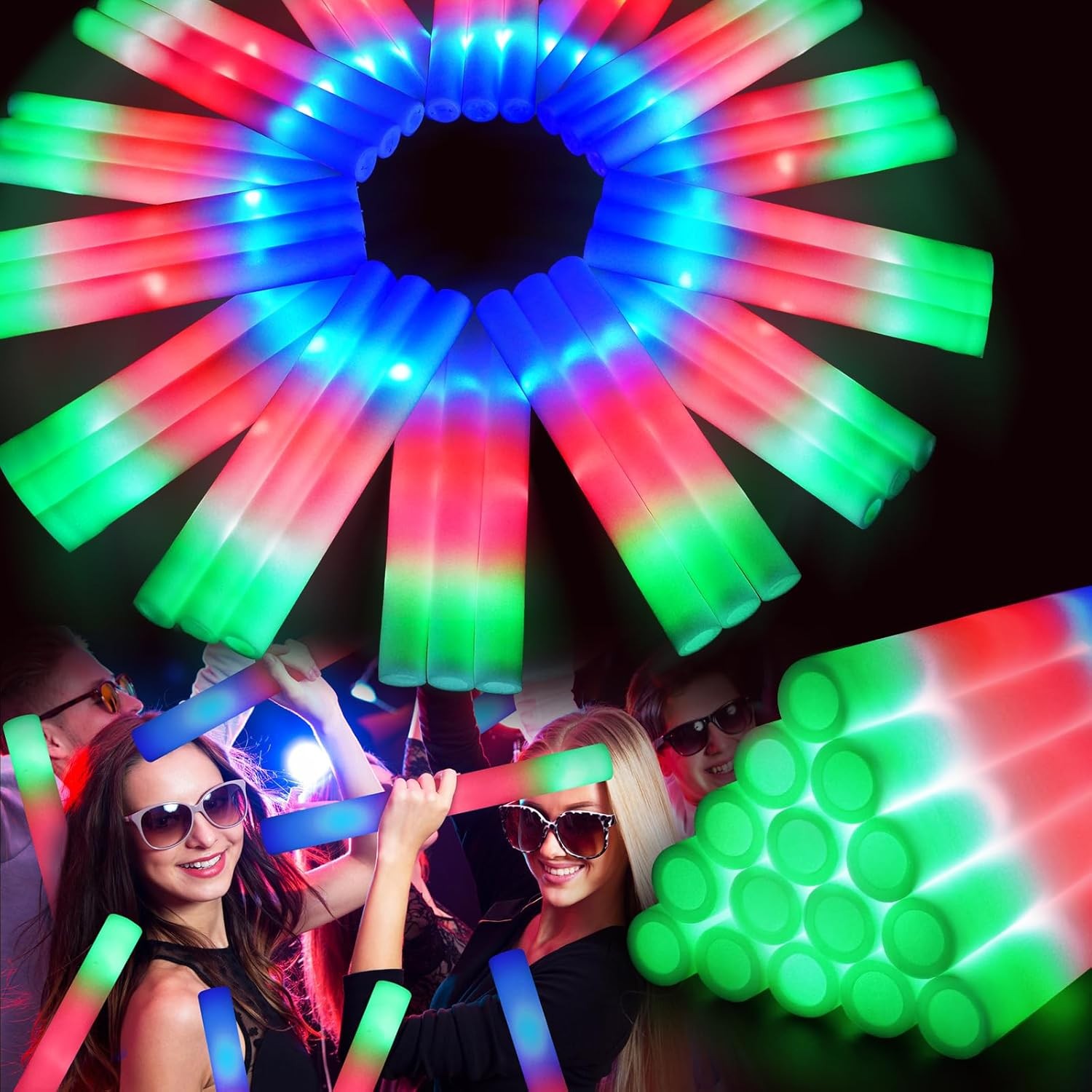 100xFoam Glow Sticks Bulk, Foam Light Up Sticks, Bulk Glow Sticks,LED Foam Stick