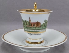 KPM Berlin Hand Painted Schloss Fischbach Empire Form Cup & Saucer C. 1820s