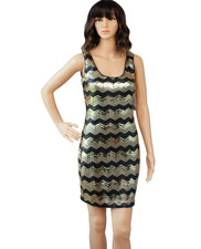 GUESS NWT Gold Black Chevron Sequin Bodycon Mini Dress Size 0 Disco NYE Party
