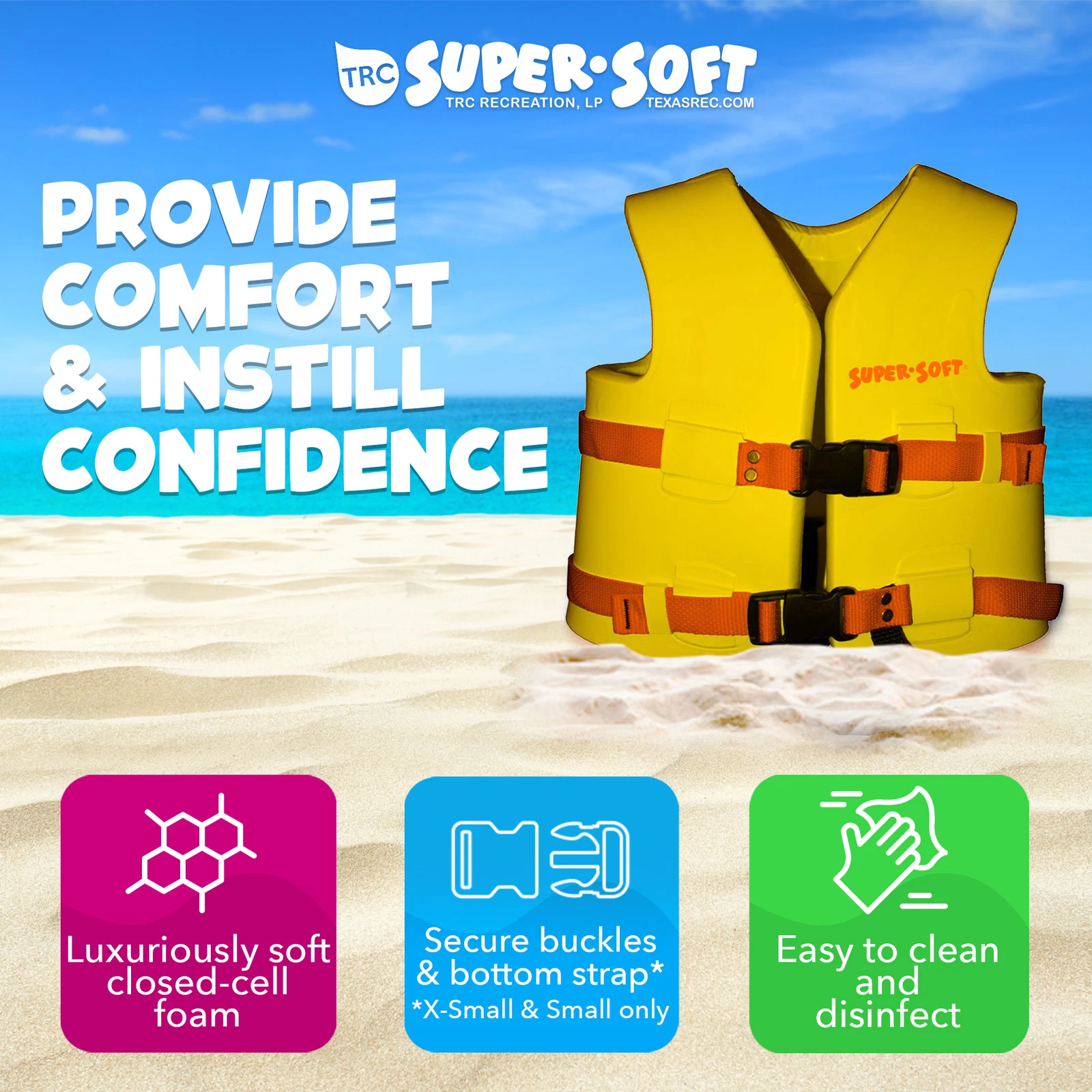 TRC Recreation Super Soft Child Life Jacket Swim Safety Vest, X Small, Yellow image 3