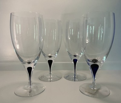 ORREFORS INTERMEZZO BLUE ICED BEVERAGE GLASSES SET OF 4 NEW W/ TAGS