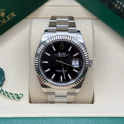 Rolex Datejust 41 Black Index Dial Stainless Steel Fluted Bezel Oyster Bracelet