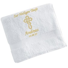 Asciugamano battesimo, ricamo croce, ricamato con nome e data, asciugamano battesimo.