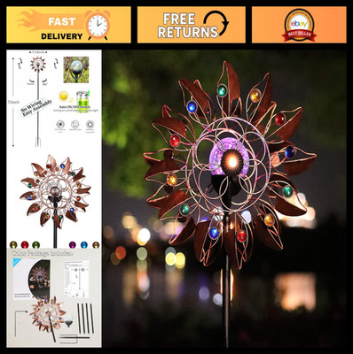Multi-Color Solar Wind Spinner with LED Lights - Kinetic Garden Ornament, Dual D