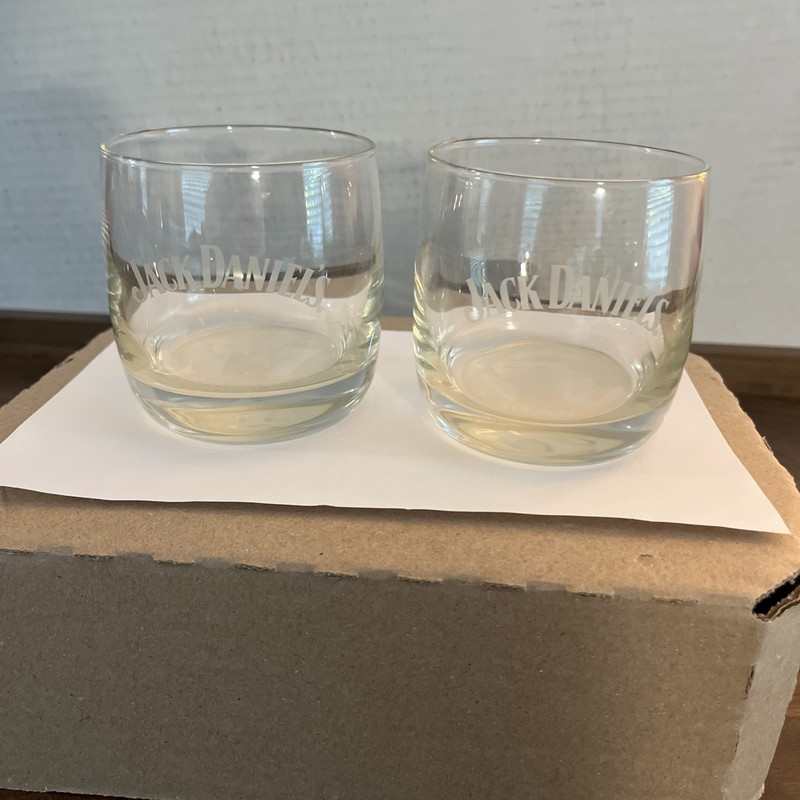 JACK DANIEL'S OLD NO.7 BRAND WHISKEY BARWARE SET OF 2 CLEAR GLASS TUMBLERS