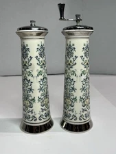 LENOX Capri Salt & Pepper Mill Set Hand Painted Blue Green Platinum Porcelain II