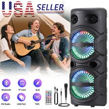 Dual 8" Portable Bluetooth Speaker with LED Party Lights,Wired Mic TWS FM Radio