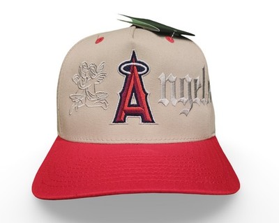  Los Angels custom embroidered Snapback Natural/Red Cap.  Curved Bill.