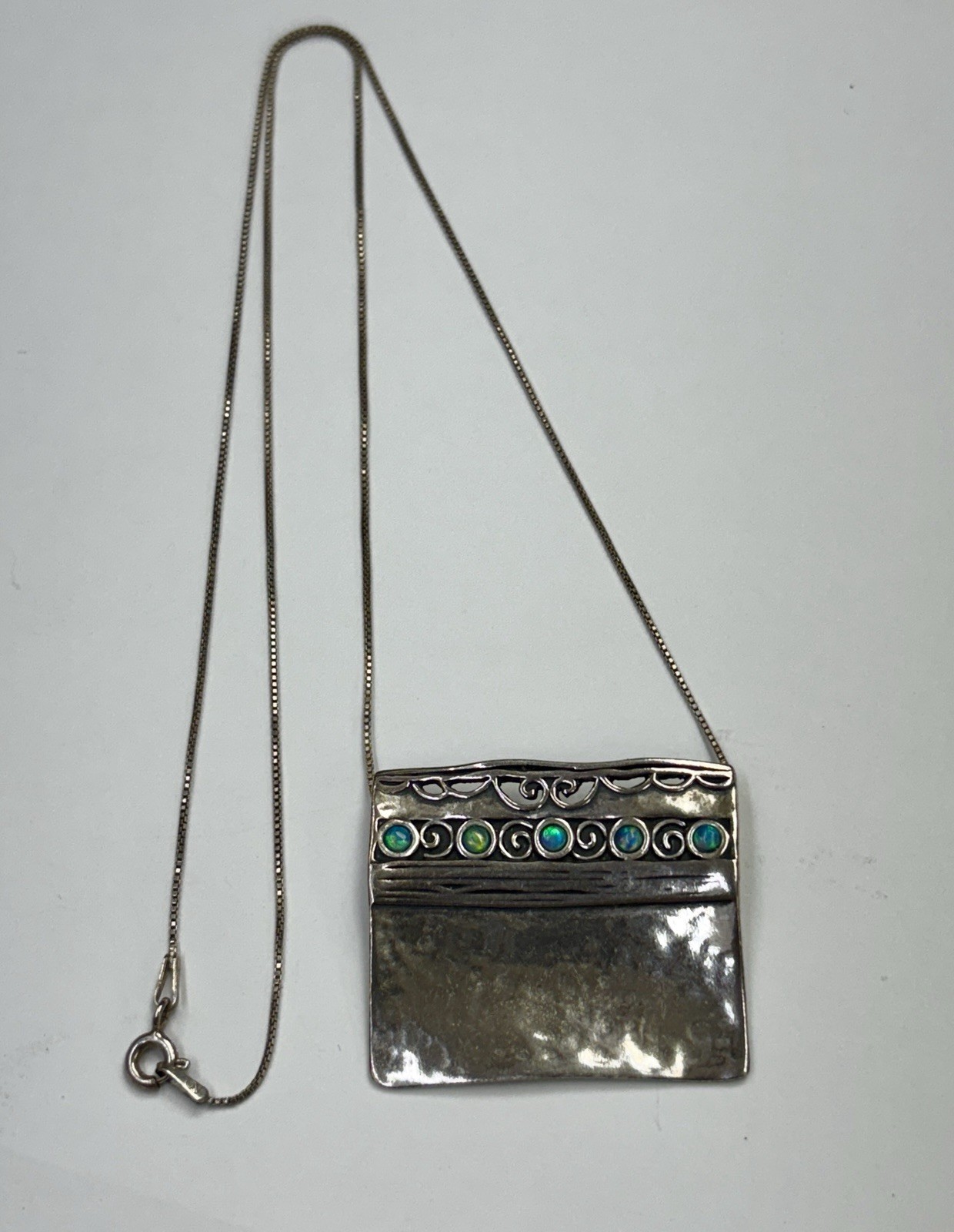 Sterling Silver Vintage Large Rectangular Pendant… - image 8