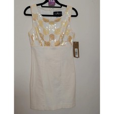 JS Collections Sequin Bodice Cocktail Dress Ivory Cream Sheath Dress Size 4 NWT