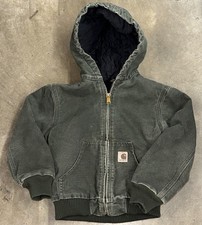 Vintage Carhartt YYJ130 MOS Green Jacket Duck Canvas Hooded Youth Medium