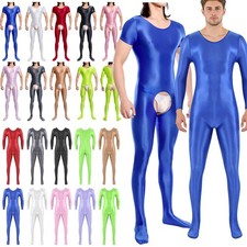 Men's Oil Shiny Full Body Tight Jumpsuit Unitards Nightwear Bodystocking Costume