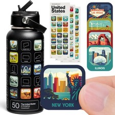 THE GEOPROJECT 50 States Bucket List Water Bottle with Stickers - 32oz Leakpr...