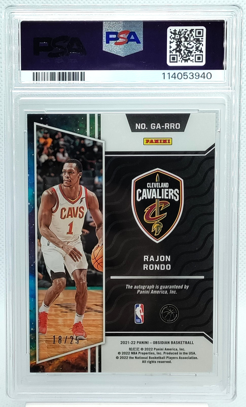 /25 Rajon Rondo Auto PSA 9 10 2021-22 Obsidian Autograph Electric Etch Green SP view 4