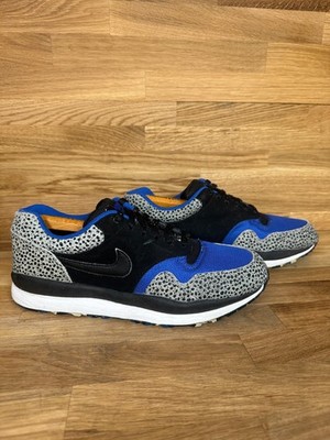 Nike Air Max 1 Safari 2012 Herren Sportschuhe blau schwarz Safari Print Retro Größe UK 9