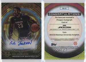 2022-23 Bowman Inception University Gold Foil V1 /50 GG Jackson #BIA-GJ Auto